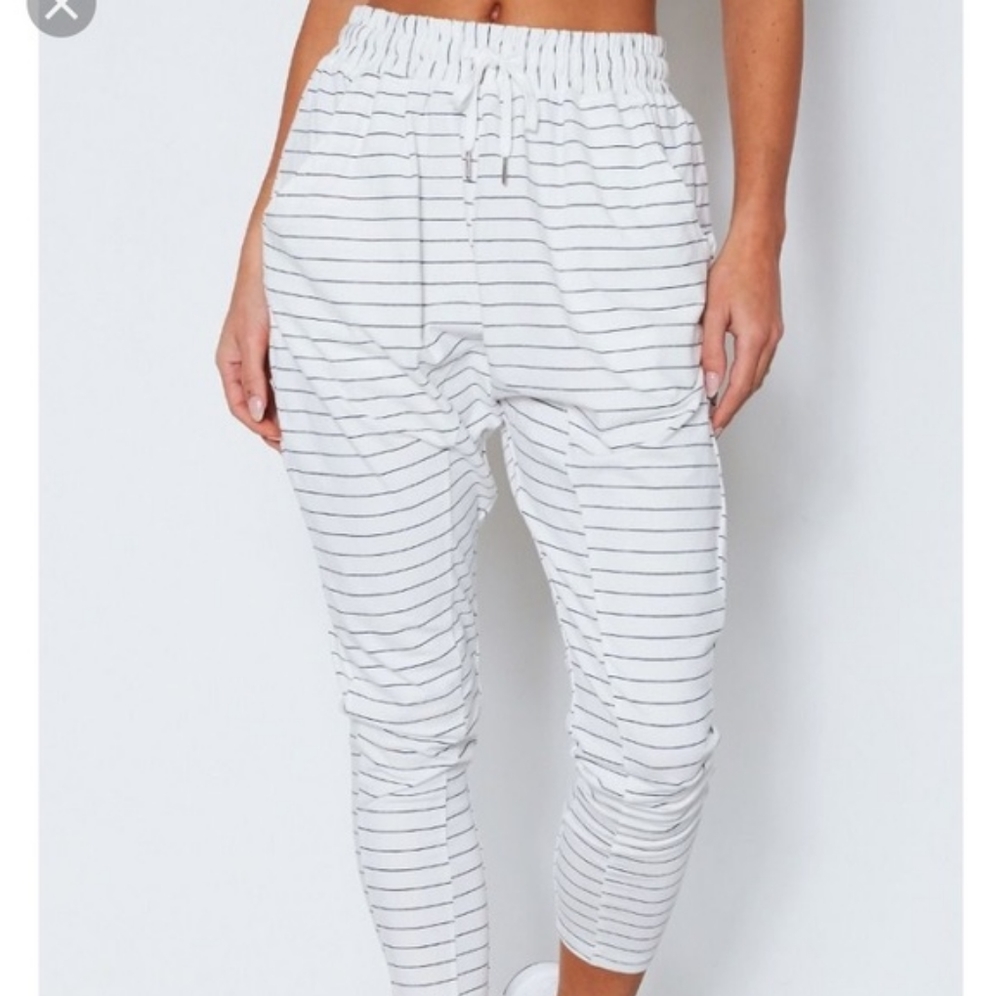XL Sarah's Day x White Fox Drop it Like it's Crotch White Striped Jogger Sweats